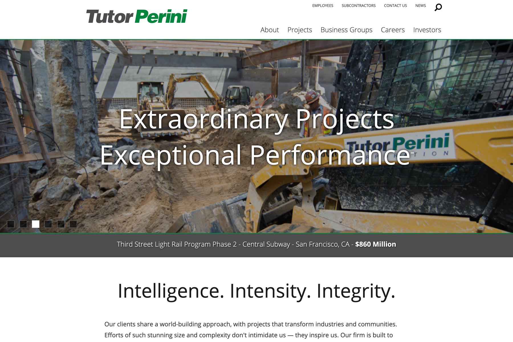 Tutor Perini - Construction Company Logo on a Website