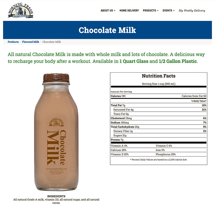 Products with Nutrition Facts - Morning Fresh Dairy