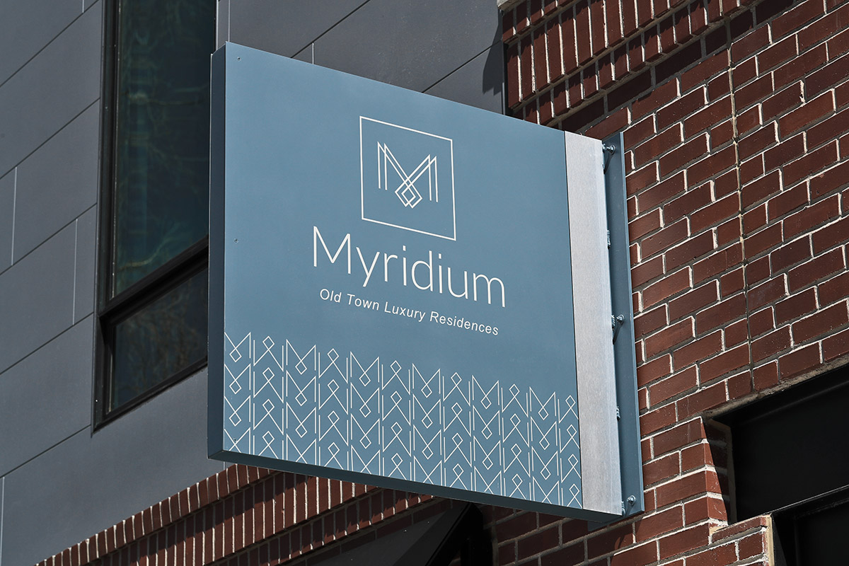 Branding identity signage for Myridium